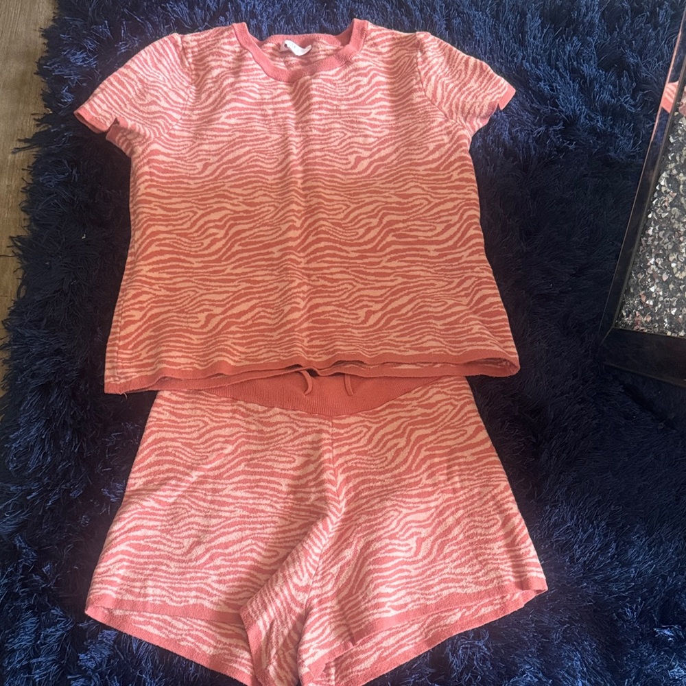 Time and Tru Pink Zebra Print Women Shorts Set